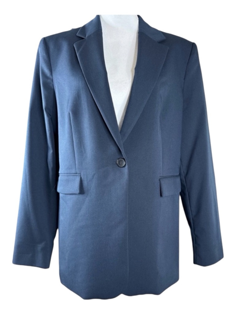 MNG Navy Blue Blazer One Button Closure, Size 12.